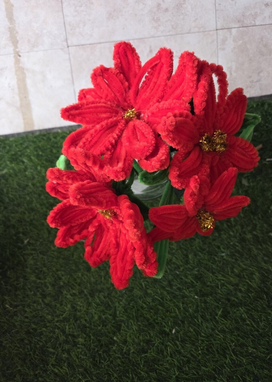 Hand Made 4 Large Chenile Pointsettias